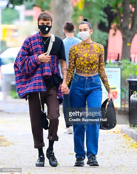 Anwar Hadid and Dua Lipa are seen in Soho on September 29, 2020 in New York City.