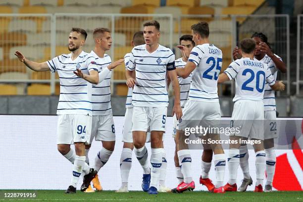 Carlos De Penaof Dynamo Kiev celebrates 2-0 with Serhiy Sydorchukof Dynamo Kiev, Tomasz Kedzioraof Dynamo Kiev, Volodymyr Shepelievof Dynamo Kiev,...