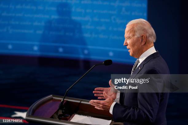Democratic presidential nominee Joe Biden participates in the first presidential debate against U.S. President Donald Trump at the Health Education...