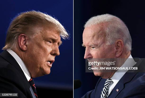 This combination of pictures created on September 29, 2020 shows US President Donald Trump and Democratic Presidential candidate former Vice...