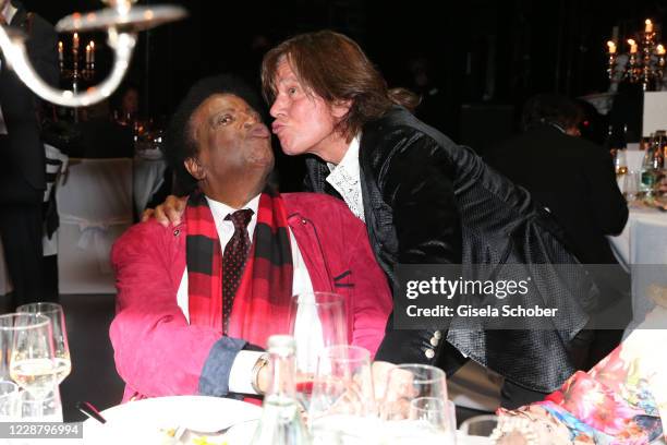 Singer Roberto Blanco and Juergen Drews during the 75th birthday party of Ralph Siegel "Masquerade" at Festspielhaus Neuschwanstein on September 29,...