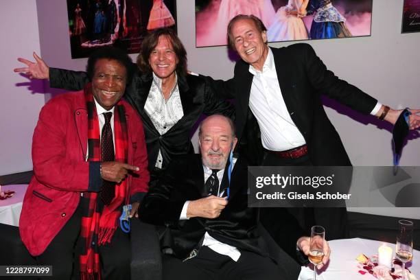 Singer Roberto Blanco, Juergen Drews, Ralph Siegel and Michael Holm during the 75th birthday party of Ralph Siegel "Masquerade" at Festspielhaus...