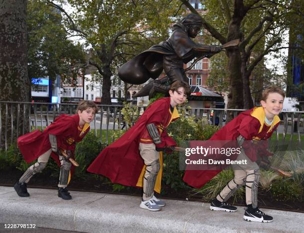 Statue of Harry Potter is unveiled in Leicester Square as part of the 'Scenes in the Square' film trail on September 30, 2020 in London, England.