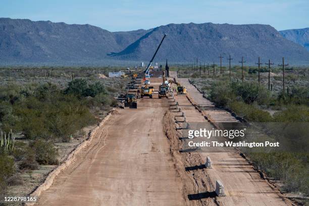 The border fence construction continues in the Organ Pipe Cactus National Monument in Lukeville, AZ on January 7, 2020.