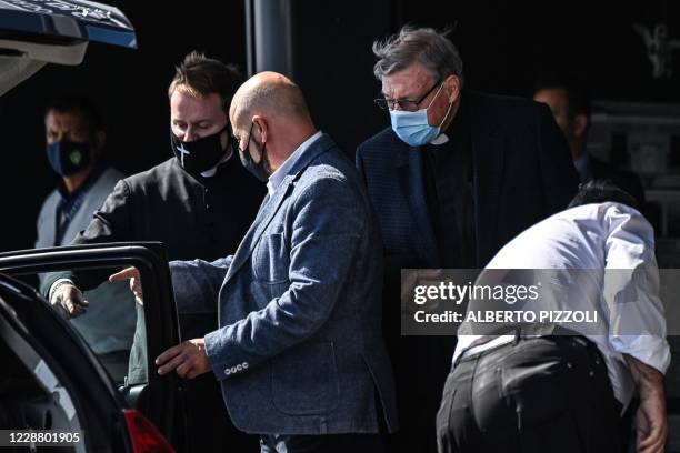 Australian Cardinal George Pell gets into a car after landing at Rome's Fiumicino airport on September 30 returning for the first time since being...