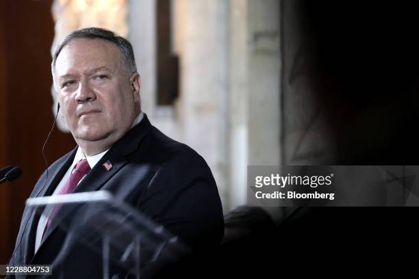 Michael Pompeo, U.S. Secretary of State, pauses during a joint news conference with Luigi di Maio, Italy's foreign minister, following their...