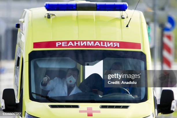 Ambulance staff wear face masks as a preventive measure against the coronavirus at Kommunarka Hospital in the capital Moscow, Russia on September 30,...