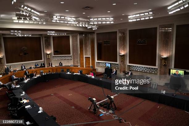 Former director of the Federal Bureau of Investigation James Comey, testifies via videoconference during a Senate Judiciary Committee hearing on...