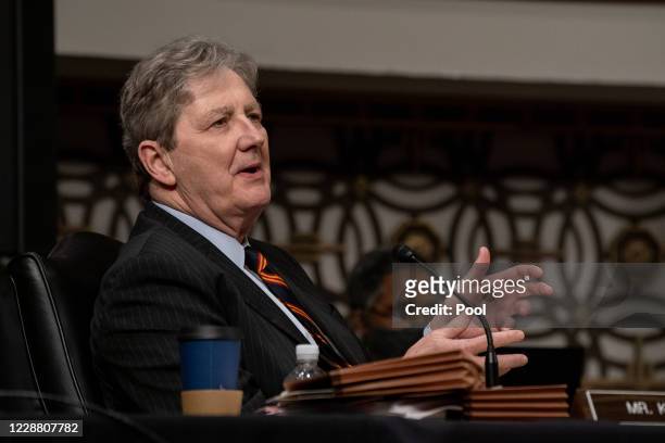Sen. John Kennedy questions former FBI Director James Comey, who was appearing remotely, at a hearing of the Senate Judiciary Committee on September...