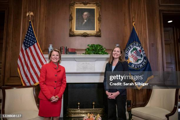 Seventh U.S. Circuit Court Judge Amy Coney Barrett , President Donald Trump's nominee for the U.S. Supreme Court, meets with Sen. Shelley Moore...