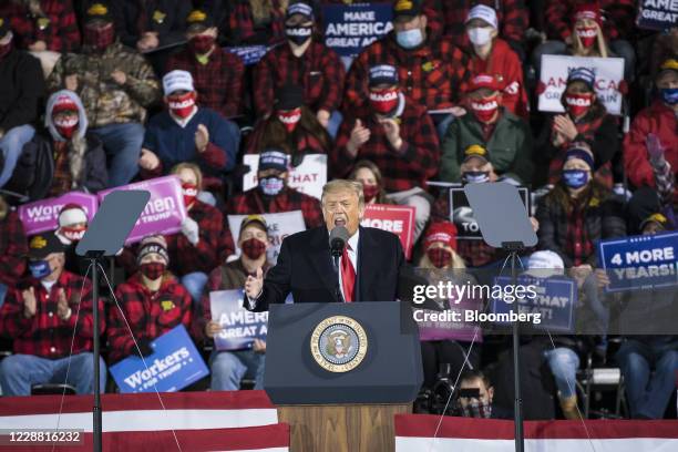 President Donald Trump speaks during a 'Make America Great Again' rally in Duluth, Minnesota, U.S., on Wednesday, Sept. 30, 2020. Trump signed an...