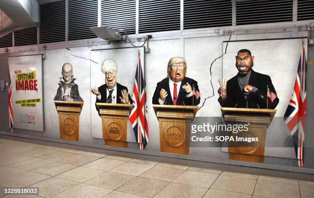 Political advisor Dominic Cummings, UK Prime Minister Boris Johnson, US President Donald Trump and Kanye West are pictured in this panel. Caricatures...