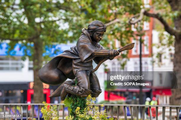 New statue of Harry Potter in Leicester Square, London which has joined the eight other movie statues already on display.