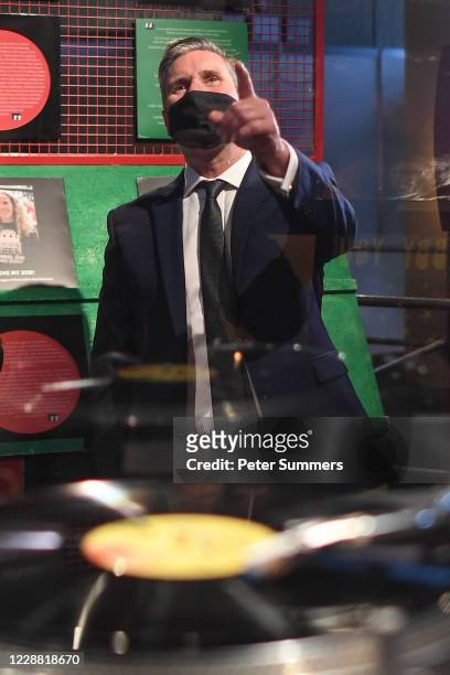Sir Keir Starmer, Leader of the Labour Party, is seen in front of turn tables at the Museum Of London on October 1, 2020 in London, England. Sir...