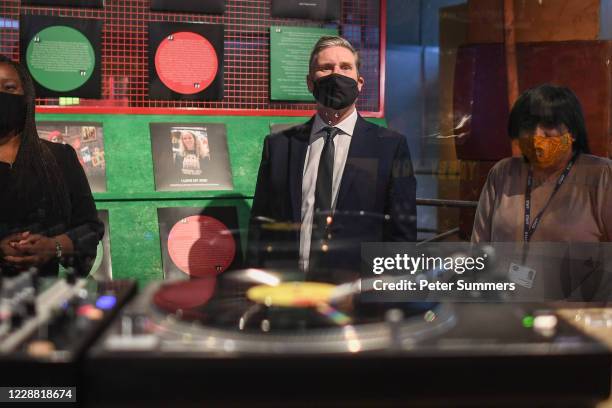 Sir Keir Starmer, Leader of the Labour Party, is seen in front of turn tables at the Museum Of London on October 1, 2020 in London, England. Sir...