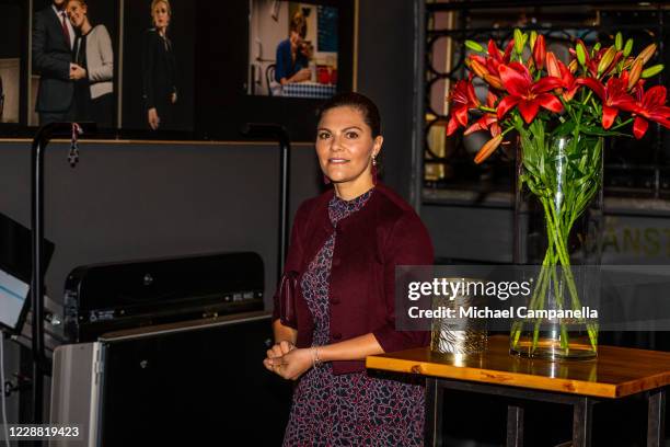 Crown Princess Victoria of Sweden visits the Maxim Theater on October 1, 2020 in Stockholm, Sweden. The Maxim Theater is one of the many local...