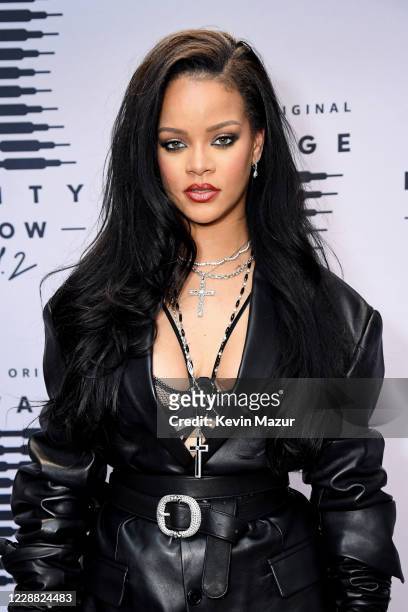 In this image released on October 1, Rihanna attends the second press day for Rihanna's Savage X Fenty Show Vol. 2 presented by Amazon Prime Video at...