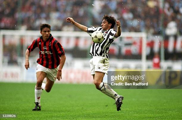 Alessandro del Piero of Juventus receives the ball during a Series A match against AC Milan at the San Siro Stadium in Milan, Italy. AC Milan won the...