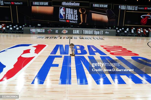 General view of the Larry O'Brien Championship Trophy prior to the game of the Los Angeles Lakers against the Miami Heat in Game one of the 2020 NBA...