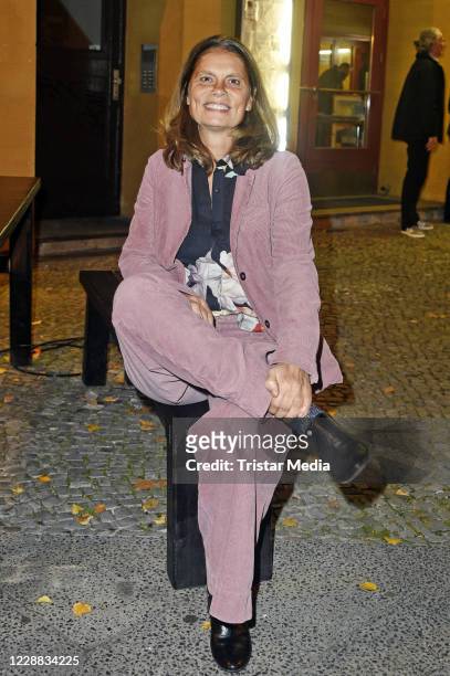 Sarah Wiener attends the "Unser Boden. Unser Erbe" premiere at Kino Babylon on October 1, 2020 in Berlin, Germany.