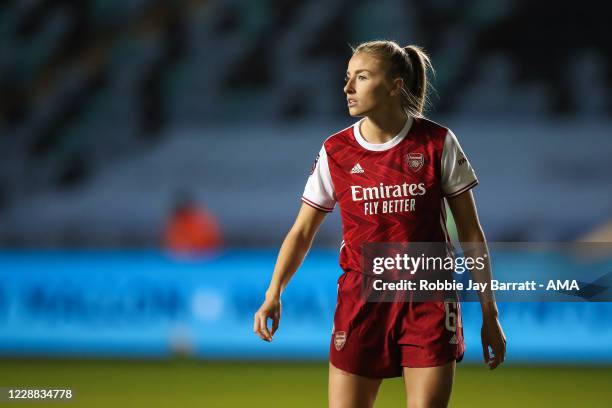 Leah Williamson of Arsenal Women during the Vitality Women's FA Cup Semi Final match between Manchester City and Arsenal on October 1, 2020 in...