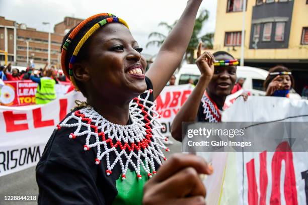 Girls wearing Zulu attire during the Global Climate Strike March on October 02, 2020 in Durban, South Africa. According to media reports, the group...