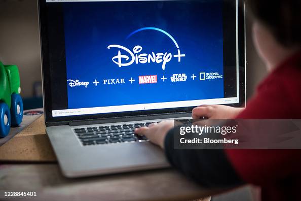 Disney Computer The Disney+ logo is displayed on a laptop computer in... News Photo ...