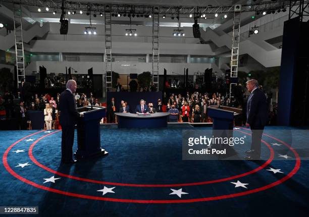 President Donald Trump and former Vice President Democratic presidential nominee Joe Biden participate in the first presidential debate at the Health...