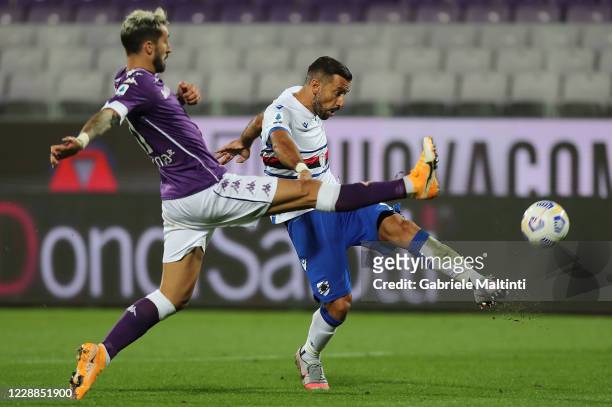 Fabio Quagliarella of US Sampdoria in action during the Serie A match between ACF Fiorentina and UC Sampdoria at Stadio Artemio Franchi on October 2,...