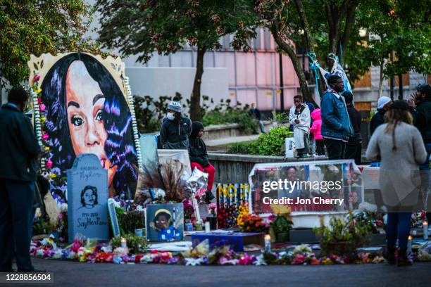 Crowd of protesters gather near the Breonna Taylor memorial in Jefferson Square Park on October 2, 2020 in Louisville, Kentucky. Kentucky Attorney...