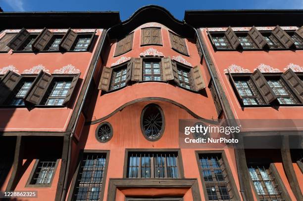 An example of a traditional building located in Plovdiv Old Town, near Gate 'Hisar Kapia'. On October 2nd in Plovdiv, Bulgaria.