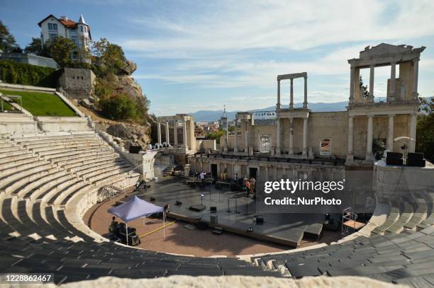 Plovdiv Roman theatre, one of the world's best-preserved ancient Roman theatre, located in the city center. On October 2nd in Plovdiv, Bulgaria.