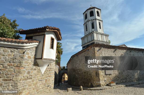 Tower of St. St. Konstantin and Elena church in Plovdiv Old Town, near Gate 'Hisar Kapia'. On October 2nd in Plovdiv, Bulgaria.