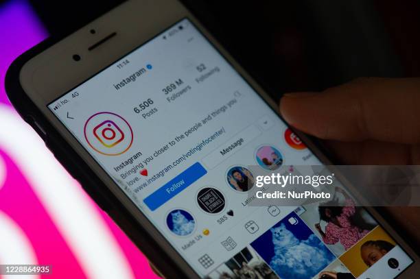 User on Instagram social network in L'Aquila, Italy, on October 3, 2020. Today Facebook's program Instagram turns ten years from his launch.