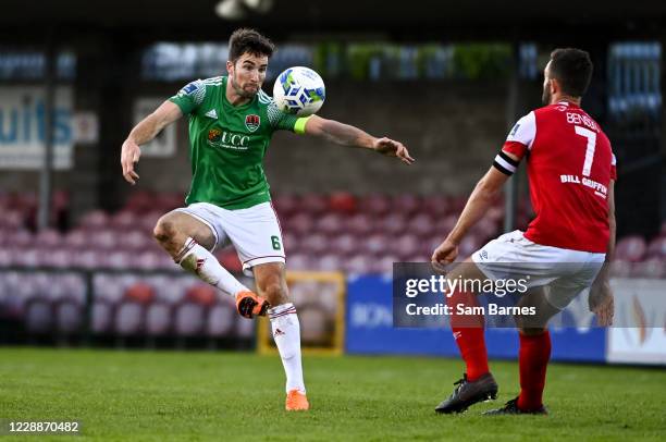 Cork , Ireland - 3 October 2020; Gearóid Morrissey of Cork City in action against Robbie Benson of St Patrick's Athletic during the SSE Airtricity...