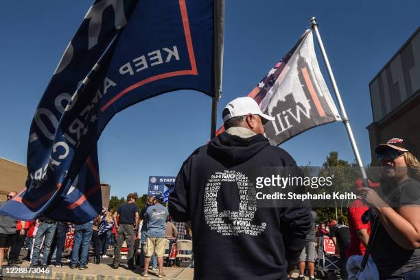 Person wears a QAnon sweatshirt during a pro-Trump rally on October 3, 2020 in the borough of Staten Island in New York City. The event, which was...