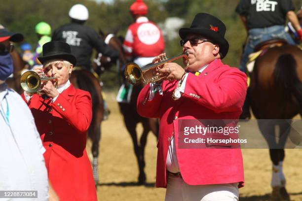 Buglers at Pimlico Race Course scenics on Preakness Day on Preakness Day at Pimlico Race Course, on October 3, 2020 in Baltimore, Maryland.