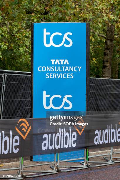 Tata Consultancy Services sponsor board along the route of the 40th London Marathon. Only Elite runners will run the course this year with everyone...