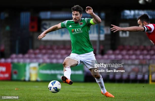 Cork , Ireland - 3 October 2020; Gearóid Morrissey of Cork City in action against Robbie Benson of St Patrick's Athletic during the SSE Airtricity...