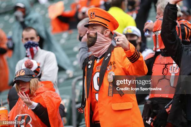 Cincinnati Bengals fan cheers during the game against the Jacksonville Jaguars and the Cincinnati Bengals on October 4 at Paul Brown Stadium in...