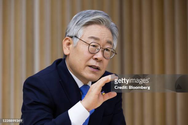 Lee Jae-myung, governor of Gyeonggi Province, speaks during an interview in Suwon, South Korea, on Tuesday, Sept. 29, 2020. Lee, who has served as...