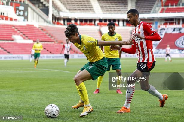 Lazaros Rota or Fortuna Sittard, Cody Gakpo or PSV Eindhoven during the Dutch Eredivisie match between PSV Eindhoven and Fortuna Sittard at the...