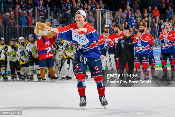 Tim Stuetzle of the Adler Mannheim after the game between the Adlern Mannheim and the Augsburger Panthern on october 18, 2019 in Mannheim, Germany.