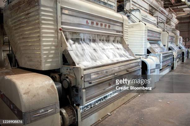 Harvested cotton is processed at a gin in Glendora, Mississippi, U.S., on Thursday, Oct. 1, 2020. Global trade was forecast at 9.19m tons with...