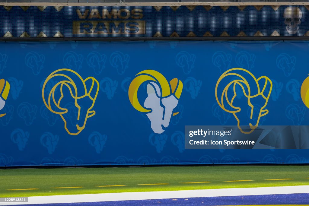 Kix Rams Head Los Angeles Rams head logo before an NFL football game between the ...