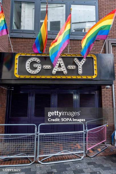 Sign and pride flags are seen outside owner the G-A-Y bar in London. G-A-Y owner Jeremy Joseph launches legal challenge against the Government's 10pm...