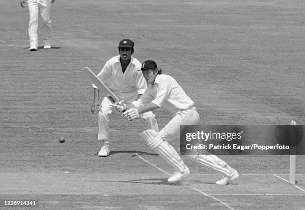 England captain Mike Denness batting during his innings of 118 in the 2nd Test match between England and India at Lord's Cricket Ground, London, 21st...