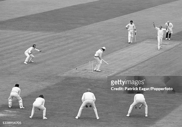 Sudhir Naik of India is bowled for 4 runs by Geoff Arnold of England during the 3rd Test match between England and India at Edgbaston, Birmingham,...