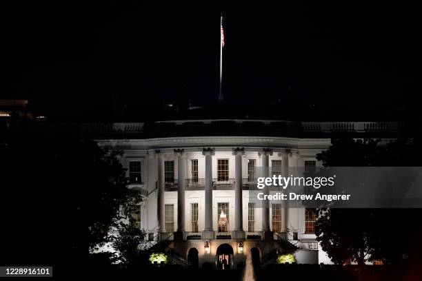 View of the White House after President Donald Trump's return on October 5, 2020 in Washington, DC. Trump returned after being treated for Covid-19...