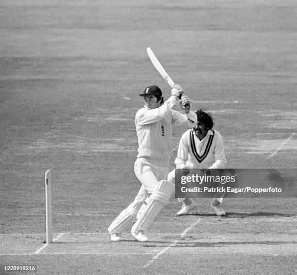 Alan Knott batting for England during his innings of 83 runs watched by Sadiq Mohammad of Pakistan during the 2nd Test match between England and...